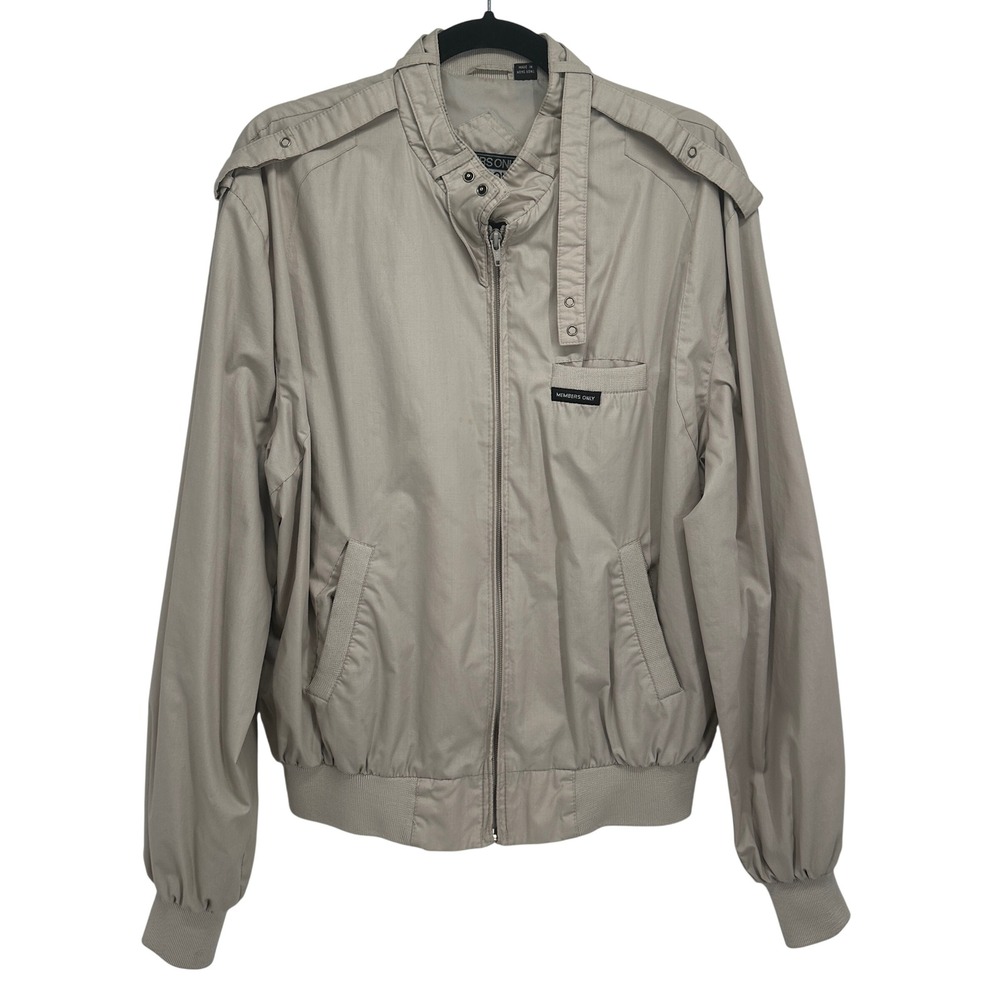Members Only Mens 42 Iconic Racer Jacket Tan Beige Vintage Windbreaker Bomber
